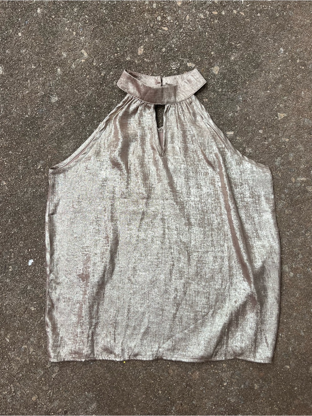 Metallic Halter Neck Women's Tank Top - Silver. L